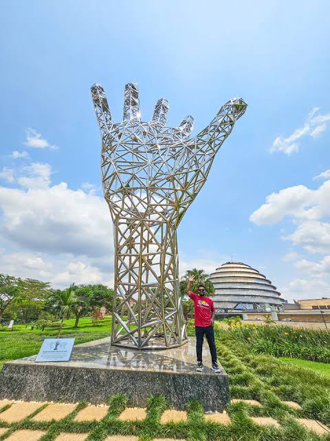Steel hand sculpture outside the Kigali Convention Centre